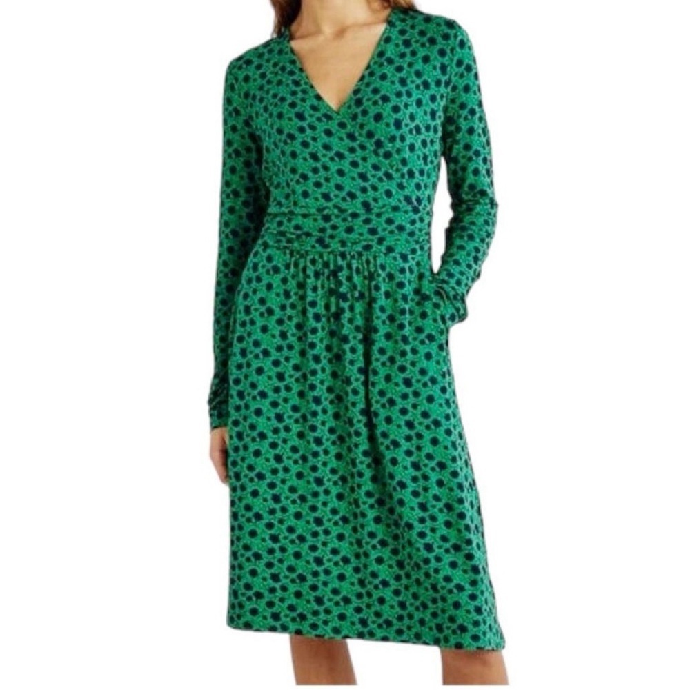 Boden Layla Jersey Long-Sleeve Dress Sapling Leafy Bud Green Floral
